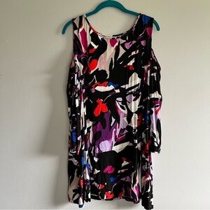 Dana Buchman Black Colorful Abstract Cold Shoulder 3/4 Sleeve Blouse XL
